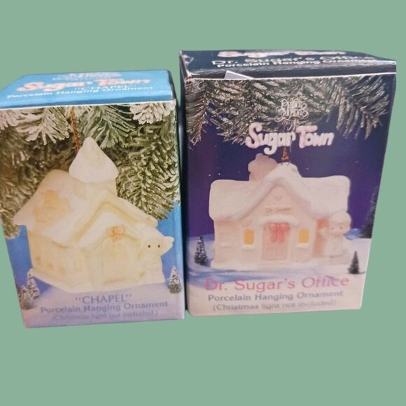 Precious Moments Hanging Ornaments Sugar Town Chapel & Dr. Sugars Office - Picture 1 of 6